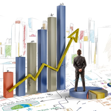 Businessman analyzes graphics and profits of company