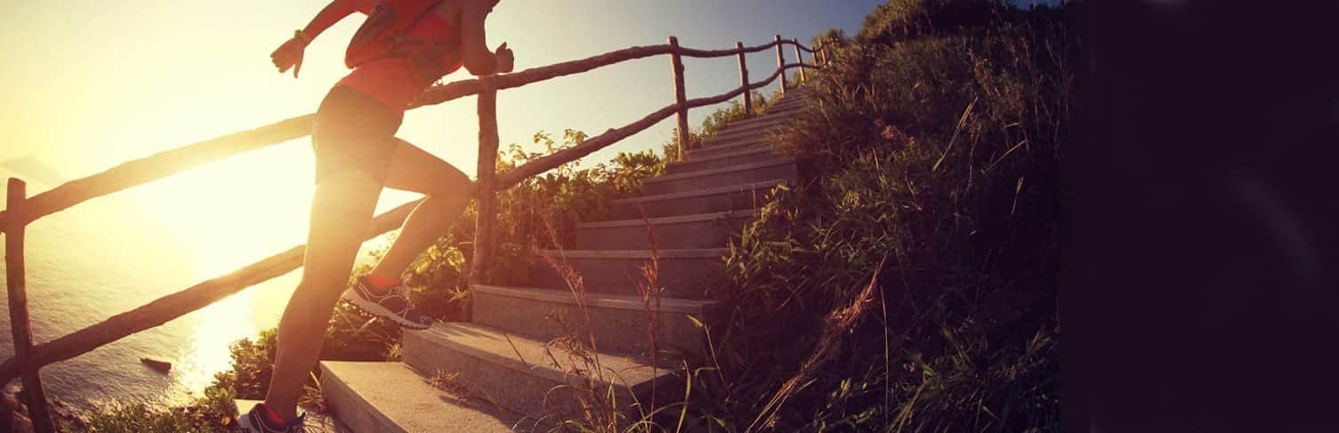 girl running up stairs
