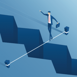 Person toeing the line of managing risk